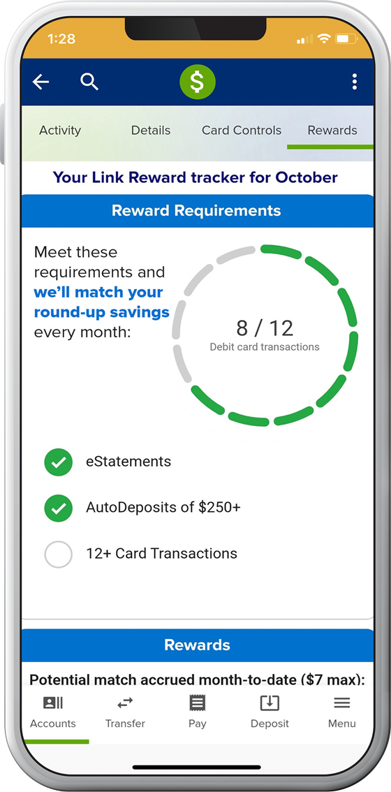 Link checking account reward progress