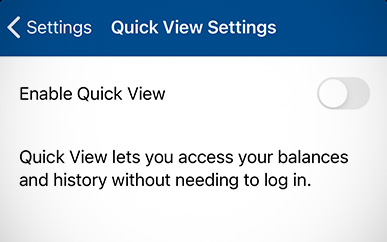 Enabling Quick View SELCO mobile banking tips step 3. 