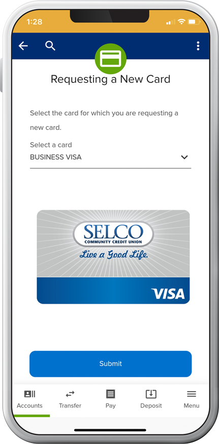 Order new checking account card in digital banking 