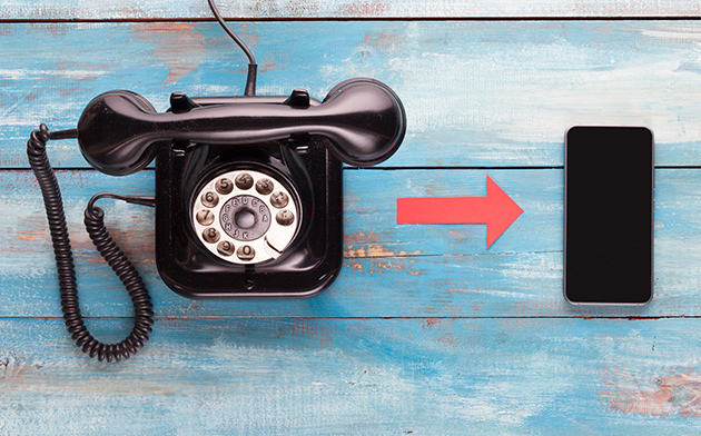 Conceptual image of rotary and mobile phones