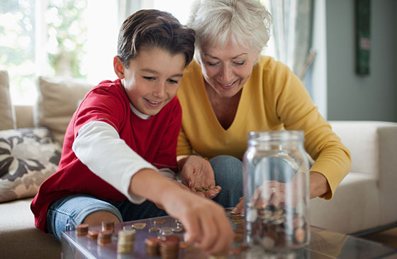 Young boy sitting with grandma