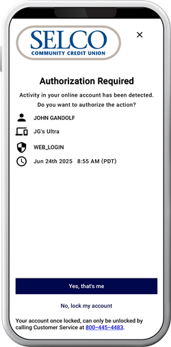 SELCO push notification screen