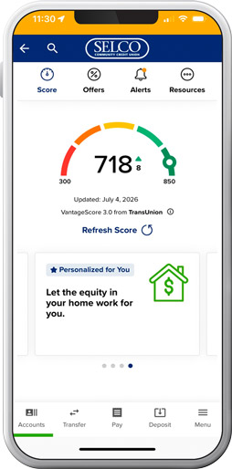 Credit score screen on phone