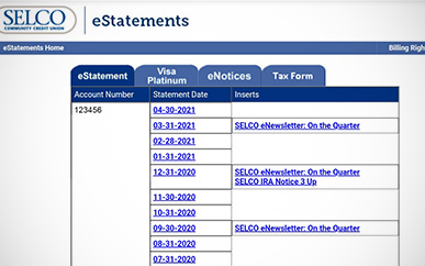 Enrolling in eStatements SELCO mobile banking tips step 3.