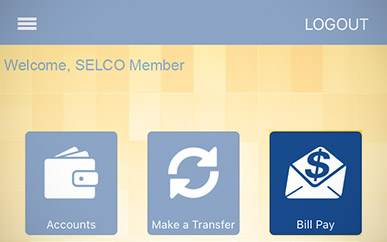 Setting Up Bill Pay SELCO mobile banking tip step 1.