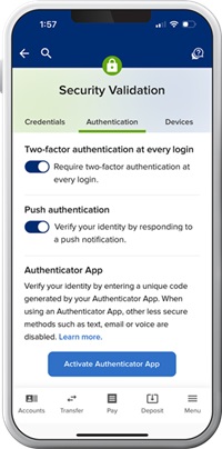 Phone showing SELCO app's security features