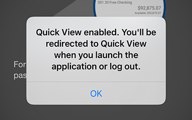 Enabling Quick View SELCO mobile banking tips step 5. 